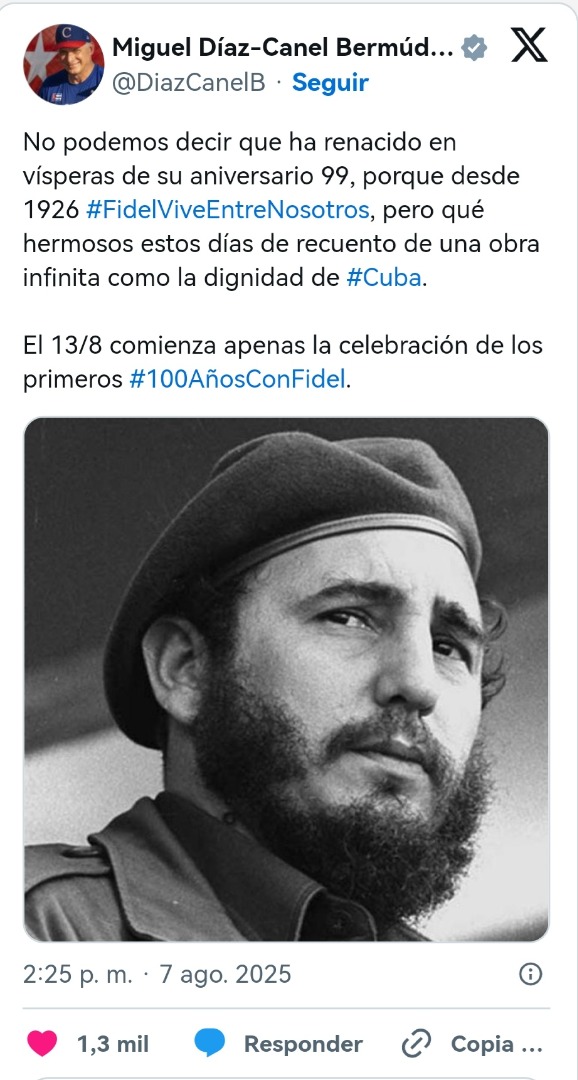 Recordó Díaz-Canel a Fidel Castro en vísperas de su cumpleaños 99