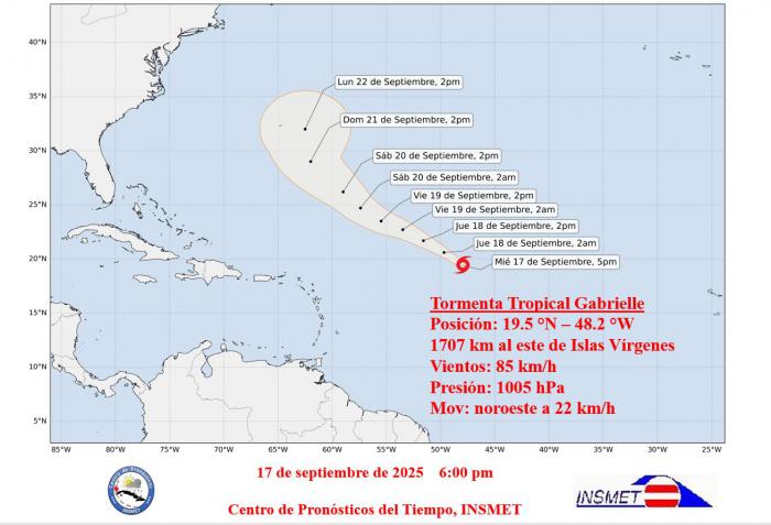 Ganó intensidad en la tarde la Tormenta Tropical Gabrielle
