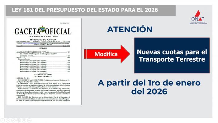 Ley 181 del Presupuesto del Estado para el 2026 establece nuevas cuotas para el pago del Transporte Terrestre
