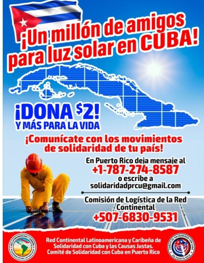 Lanzan campaña en Puerto Rico “Un millón de amigos para luz solar a Cuba”