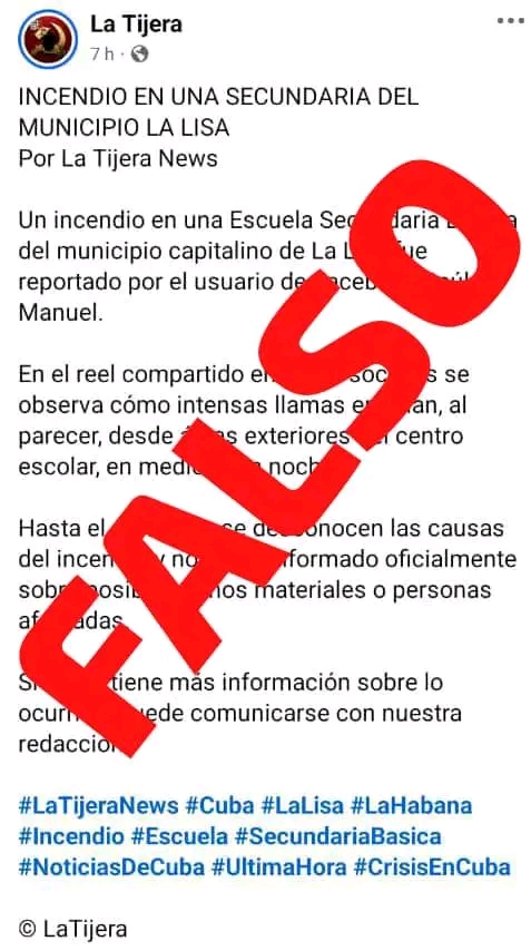 Ministerio de Educación de Cuba desmiente noticia falsa sobre incendio en secundaria de La Lisa