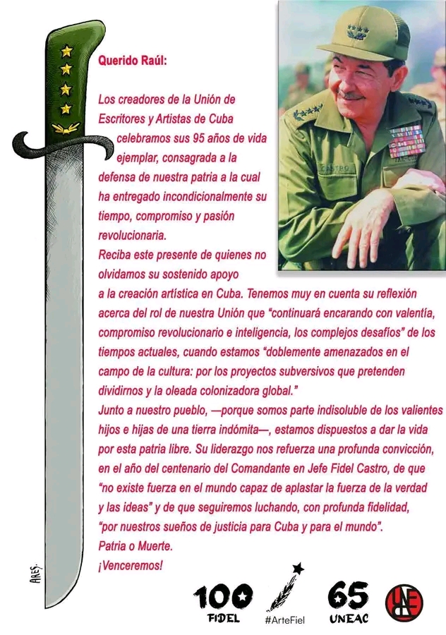UNEAC rinde homenaje a Raúl Castro en sus 95 años: “La cultura como trinchera de pensamiento y soberanía”